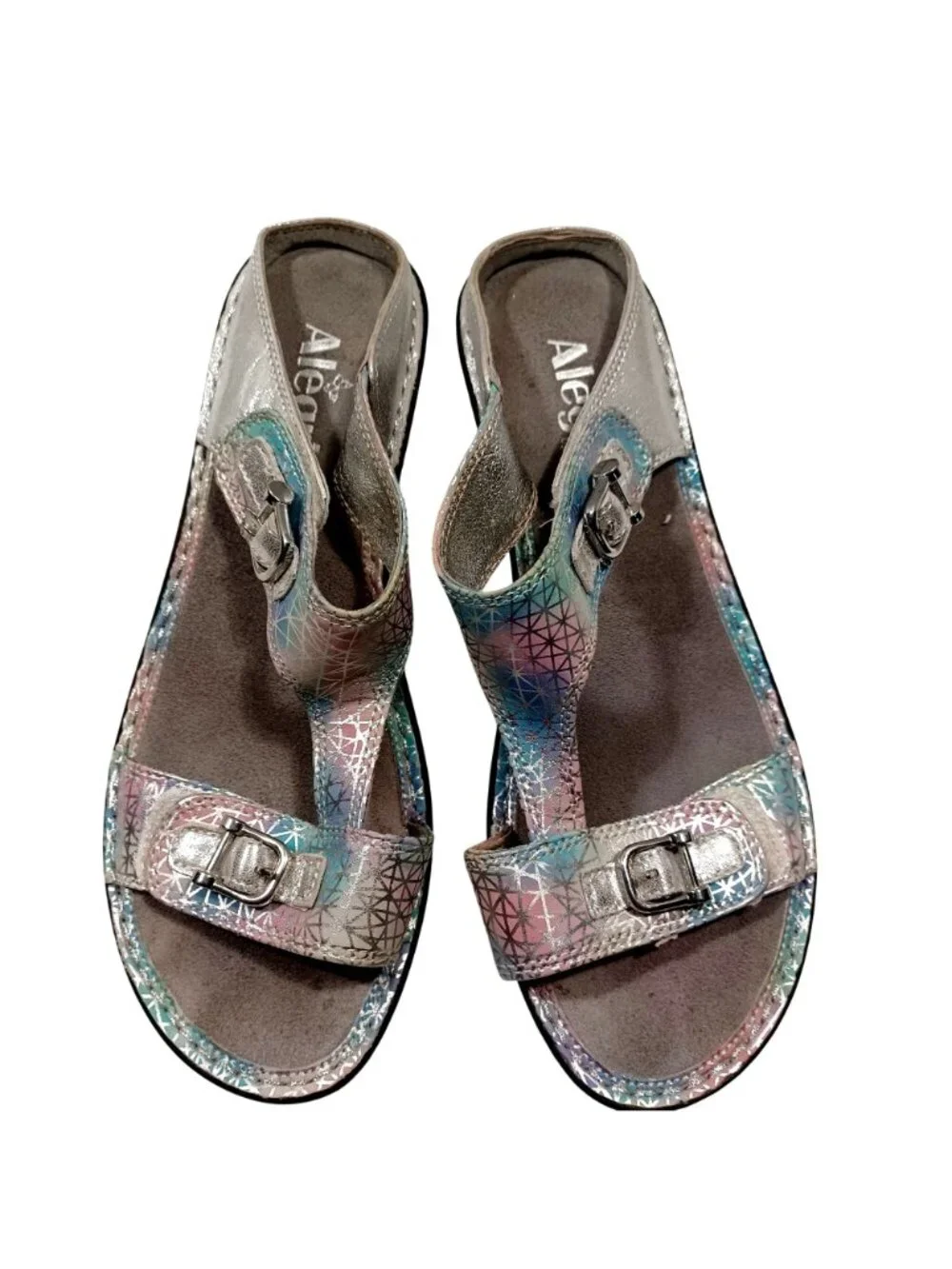 Alegria Lara Sandals Wedge Pretty Baby Metallic Silver Leather Comfort Women's 9